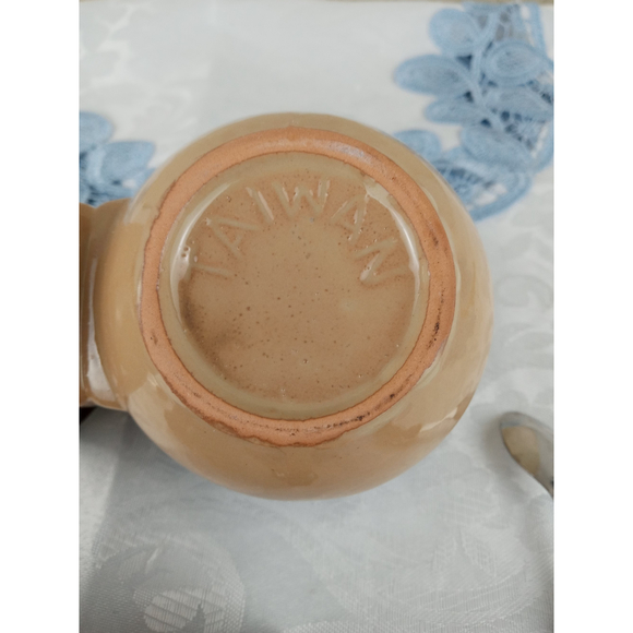 Vintage Brown & Tan Glazed Ceramic Double Condiment Dish w/ Lids & Spoons Taiwan - Picture 8 of 8